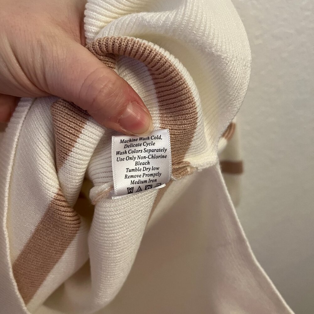 Pink Lily Cream Striped Crewneck Tunic Sweater M - Picture 6 of 9